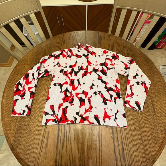 Anthropologie Mock Neck Floral Lizzy Knit Sweater Size Small Red Gray & Black - Picture 2 of 12